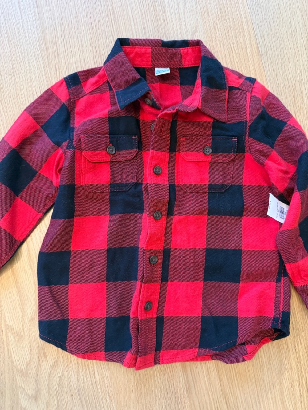 Old Navy Red and Black Buffalo Plaid Button-Down Shirt 3T